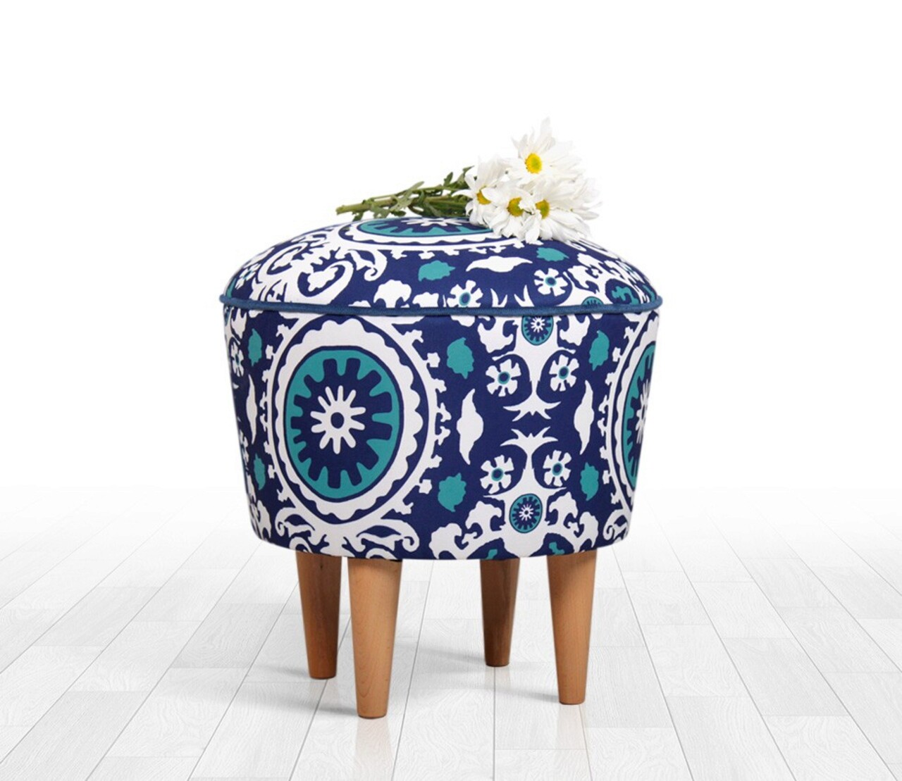 Taburet, Atelier del Sofa, 209FLF1273, Albastru/Alb - imagine 6